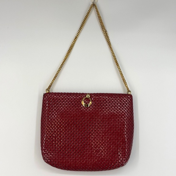 Vintage Whiting and Davis Metal Mesh Handbag Purse Red Gold Chain Strap Hardware - Picture 1 of 10